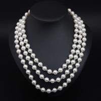 Collier bijoux de mode, perle de verre, avec verre, avec 7cm chaînes de rallonge, Rond, trois couches & pour femme, blanc, 10mm, Longueur:Environ 43 cm, Vendu par PC
