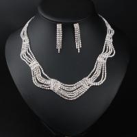 Rhinestone Jewelry Sets, earring & necklace, with brass claw chain, with 10cm extender chain, silver color plated, 2 pieces & fashion jewelry & for woman, 43mm, Length:Approx 43 cm, Sold By Set