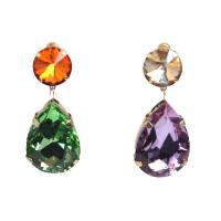Crystal Earrings, with Brass, Teardrop, gold color plated, fashion jewelry & for woman & faceted, multi-colored, 20x48mm, Sold By Pair