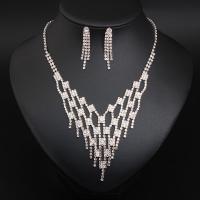 Rhinestone Jewelry Sets earring & necklace with brass claw chain with 10cm extender chain silver color plated 2 pieces & fashion jewelry & for woman 40mm Length Approx 43 cm Sold By Set