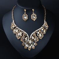 Crystal Jewelry Sets, earring & necklace, with Tibetan Style, with 7cm extender chain, gold color plated, 2 pieces & fashion jewelry & for woman, more colors for choice, 18x40mm, Length:Approx 43 cm, Sold By Set