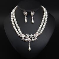 Jewelry Sets, earring & necklace, Plastic Pearl, with Rhinestone & Tibetan Style, with 7cm extender chain, silver color plated, 2 pieces & fashion jewelry & for woman, white, 30-35mm, Length:Approx 43 cm, Sold By Set