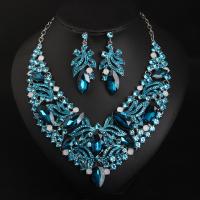 Rhinestone Jewelry Sets earring & necklace with Zinc Alloy with 7cm extender chain plated 2 pieces & fashion jewelry & for woman 65mm Length Approx 45 cm Sold By Set