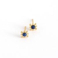 925 Sterling Silver Stud Earrings, with Lapis Lazuli, plated, fashion jewelry & for woman, more colors for choice, nickel, lead & cadmium free, 6mm, Sold By Pair