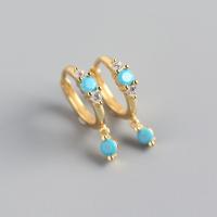 925 Sterling Silver Lever Back Earring with turquoise plated fashion jewelry & for woman & with rhinestone nickel lead & cadmium free Sold By Pair