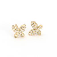 Cubic Zirconia Micro Pave Sterling Silver Earring, 925 Sterling Silver, Butterfly, plated, fashion jewelry & micro pave cubic zirconia & for woman, more colors for choice, nickel, lead & cadmium free, 6.3x5.5mm, Sold By Pair