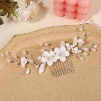 Decorative Hair Combs, Brass, with Porcelain & Crystal & Plastic Pearl, fashion jewelry & for woman, silver color, nickel, lead & cadmium free, 205x75x30mm, Sold By PC