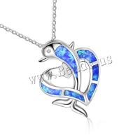 Tibetan Style Jewelry Necklace, with Opal, with 5cm extender chain, Dolphin, silver color plated, fashion jewelry & for woman & with rhinestone, blue, 19x20mm, Length:Approx 45 cm, Sold By PC