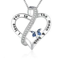 Zinc Alloy Jewelry Necklace with 5cm extender chain Heart silver color plated fashion jewelry & for woman & with rhinestone Length Approx 45 cm Sold By PC