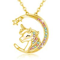 Zinc Alloy smykker halskæde, med 5cm extender kæde, Unicorn, forgyldt, mode smykker & for kvinde & med rhinestone, flere farver til valg, 22x22mm, Længde Ca. 45 cm, Solgt af PC