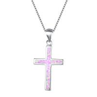 Tibetan Style Jewelry Necklace, with Opal, with 5cm extender chain, Cross, silver color plated, fashion jewelry & for woman, more colors for choice, 14x22mm, Length:Approx 45 cm, Sold By PC