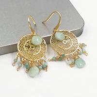 Brass Drop Earring with Natural Stone gold color plated Bohemian style & for woman nickel lead & cadmium free Sold By Pair