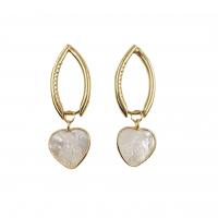 Brass Drop Earring with Shell Heart gold color plated fashion jewelry & for woman nickel lead & cadmium free Sold By Pair