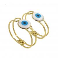 Bracelet Evil Eye bijoux, laiton, avec coquille, Mauvais œil, Placage de couleur d'or, bijoux de mode & pour femme, protéger l'environnement, sans nickel, plomb et cadmium, 25x25mm, Diamètre intérieur:Environ 65mm, Vendu par PC