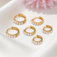 Brass Huggie Hoop Earring with Plastic Pearl plated & for woman nickel lead & cadmium free Sold By Pair