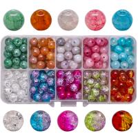 DIY sieraden materiaal, Glazen kralen, met Plastic Box, gemengde kleuren, 8mm, Ca 200pC's/box, Verkocht door box