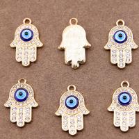 Evil Eye Pendants, Tibetan Style, Hand, plated, DIY & enamel & with rhinestone, golden, nickel, lead & cadmium free, 24x15x4mm, 100PCs/Bag, Sold By Bag