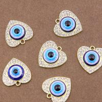 Evil Eye Pendants, Tibetan Style, Heart, plated, DIY & enamel & with rhinestone, golden, nickel, lead & cadmium free, 22x22x5mm, 100PCs/Bag, Sold By Bag