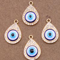 Evil Eye Pendants, Tibetan Style, Teardrop, plated, DIY & enamel & with rhinestone, golden, nickel, lead & cadmium free, 23x15x5mm, 100PCs/Bag, Sold By Bag