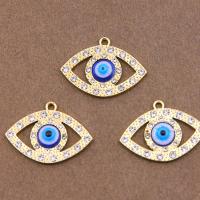 Evil Eye Pendants, Tibetan Style, plated, DIY & enamel & with rhinestone, golden, nickel, lead & cadmium free, 30x21x4mm, 100PCs/Bag, Sold By Bag
