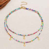 Zinc Alloy Jewelry Necklace with Seedbead Star handmade Double Layer & fashion jewelry & for woman mixed colors nickel lead & cadmium free Sold By PC