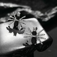 Goujon Laiton, araignée, bijoux de mode & styles différents pour le choix & pour femme & avec strass, noire, protéger l'environnement, sans nickel, plomb et cadmium, 14x17mm, Vendu par paire