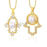 Cubic Zircon Micro Pave Brass Necklace, with Plastic Pearl, with 5cm extender chain, real gold plated, different styles for choice & micro pave cubic zirconia, golden, Length:Approx 43 cm, Sold By PC
