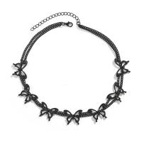 aleación de zinc collar, con cadena de hierro, con 2.7inch extender cadena, Mariposa, barnizado, estilo gótico & para mujer & hueco, Negro, longitud:aproximado 13.7 Inch, Vendido por UD