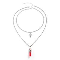 Tibetan Style Necklace, with iron chain & Crystal, Cross, platinum color plated, multilayer & Halloween Jewelry Gift & different styles for choice & for woman, Sold By PC