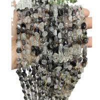 Schwarzer Rutilquarz Perle, Klumpen, poliert, DIY, 6-8mm, verkauft von Strang
