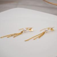 Orecchini perle d'acquadolci , perla d'acquadolce coltivata naturalmente, with Titantium acciaio & ottone, gioielli di moda & per la donna, dorato, 60mm, Venduto da coppia