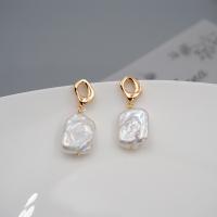 Freshwater Pearl Earrings with Brass fashion jewelry & for woman 3cm 4cm Sold By Pair