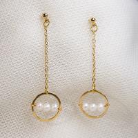 Freshwater Pearl Earrings, with Brass, real gold plated, fashion jewelry & for woman, golden, 52mm, Sold By Pair