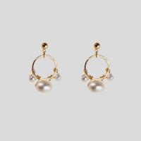 Freshwater Pearl Earrings, with Brass, fashion jewelry & for woman, golden, 30x20mm, Sold By Pair