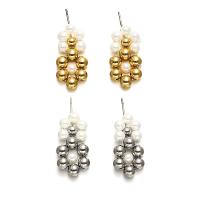 Boucles d'oreilles pendantes en laiton, avec Shell Pearl, Placage, bijoux de mode & pour femme, plus de couleurs à choisir, 24x13mm, Vendu par paire