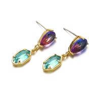 Brass Drop Earring with Glass & Tourmaline 18K gold plated fashion jewelry & for woman multi-colored Sold By Pair