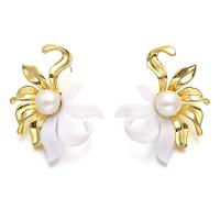Brass Drop Earring with Freshwater Pearl & Resin 18K gold plated fashion jewelry & for woman Sold By Pair
