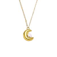 Titanium Steel Necklace with 5.3cm extender chain Moon 18K gold plated fashion jewelry & for woman & enamel golden Length 41.7 cm Sold By PC