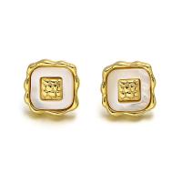 Brass Stud Earring, with Shell, 18K gold plated, fashion jewelry & for woman, two different colored, 13x13mm, Sold By PC