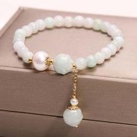 Gemstone Bracelets Jadeite with Freshwater Pearl & Zinc Alloy Round gold color plated fashion jewelry & Unisex mixed colors 8mm Length Approx 18 cm Sold By PC