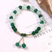 Gemstone Bracelets, Chalcedony, with Malachite & Tibetan Style, Round, gold color plated, fashion jewelry & for woman, more colors for choice, Length:Approx 18 cm, Sold By PC
