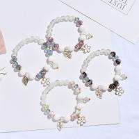 Shell Jewelry Bracelet White Shell with Crystal & Lampwork & Plastic Pearl & Zinc Alloy Flower gold color plated fashion jewelry & for woman & enamel Length Approx 18 cm Sold By PC