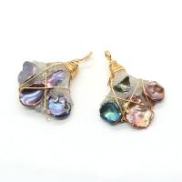 Freshwater Pearl Pendants, with Resin & Brass, irregular, gold color plated, DIY, mixed colors, 30x35-35x40mm, Sold By PC
