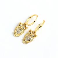 Cubic Zirconia Micro Pave Sterling Silver Earring 925 Sterling Silver Owl plated fashion jewelry & micro pave cubic zirconia & for woman nickel lead & cadmium free Inner Approx 8.5mm Sold By Pair