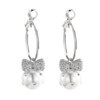 Messing Tropfen Ohrringe, mit Kunststoff Perlen, plattiert, Modeschmuck & für Frau & mit Strass, frei von Nickel, Blei & Kadmium, 10x38mm, verkauft von Paar