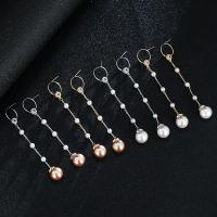 Messing Drop ørering, med Plastic Pearl, forgyldt, mode smykker & for kvinde, flere farver til valg, nikkel, bly & cadmium fri, 80x5mm, Solgt af par
