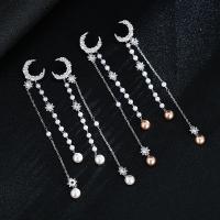 Mode-Fringe-Ohrringe, Messing, mit Kunststoff Perlen, plattiert, Modeschmuck & für Frau & mit Strass, keine, frei von Nickel, Blei & Kadmium, 125x18mm, verkauft von Paar