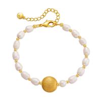 Brass Bracelet & Bangle, with Freshwater Pearl, with 2.36inch extender chain, 18K gold plated, fashion jewelry & for woman, golden, nickel, lead & cadmium free, Length:Approx 6.49 Inch, Sold By PC