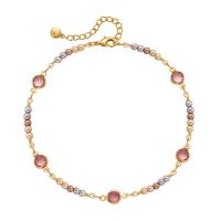Brass Anklet with ABS Plastic Pearl & Glass with 2.36inch extender chain 18K gold plated fashion jewelry & for woman golden nickel lead & cadmium free 6.80mm Length Approx 8.26 Inch Sold By PC
