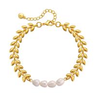 Brass Bracelet & Bangle, with Freshwater Pearl, with 2.36inch extender chain, 18K gold plated, fashion jewelry & for woman, golden, nickel, lead & cadmium free, 5mm, Length:Approx 6.49 Inch, Sold By PC
